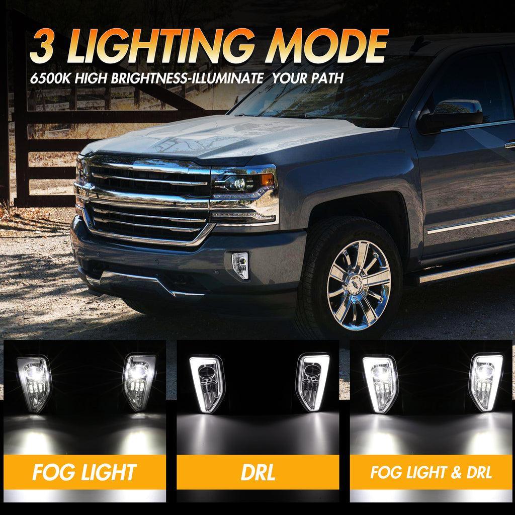 (2pcs/set) 45W DOT Approved LED Fog Lights with DRL for 2016-2018 Chevy Silverado 1500 (Black/Chrome) - Image 4
