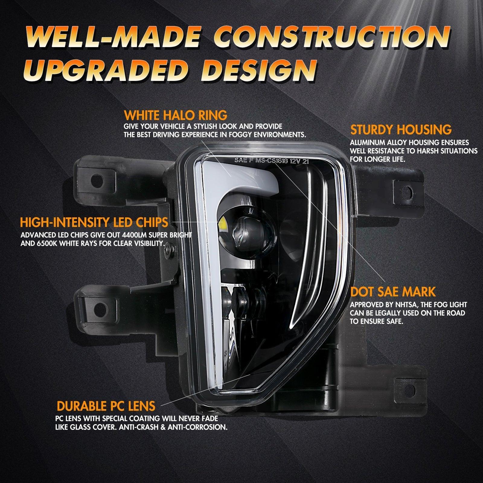 (2pcs/set) 45W DOT Approved LED Fog Lights with DRL for 2016-2018 Chevy Silverado 1500 (Black/Chrome) - Image 5