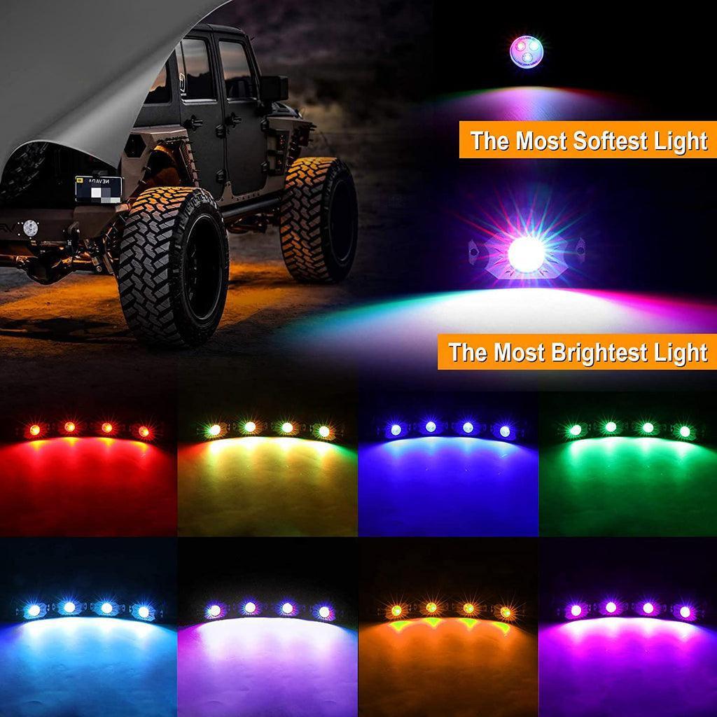2Pcs 4FT RGB LED Whip Lights with Turn Signal & Brake Light + RGB LED Rock Lights Set with Bluetooth Controlled - Image 6