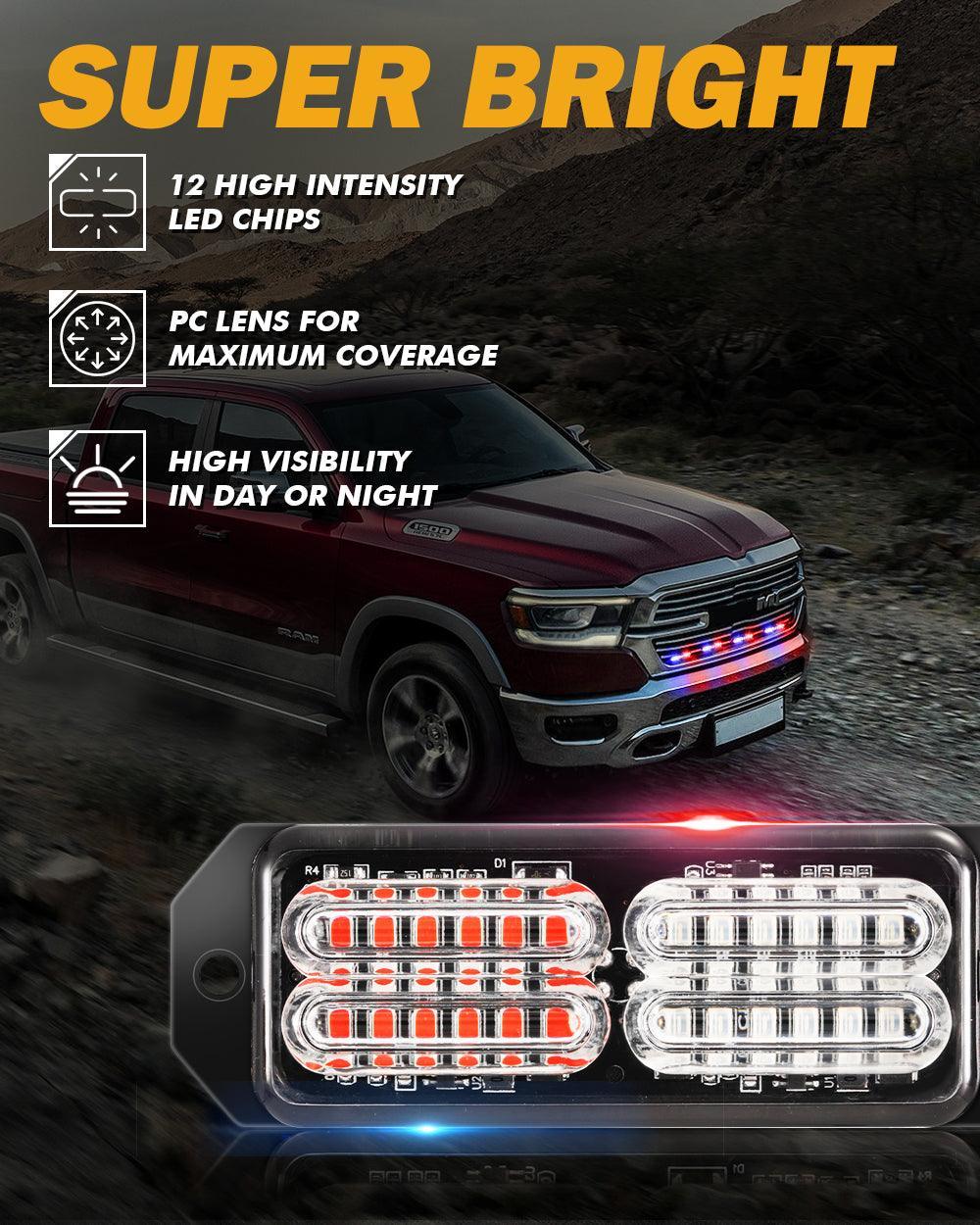 (4PSC/SET) 24LED Emergency Surface Mount Grill Strobe Light for Trucks Vehicles ATV RV Cars Van - Image 3