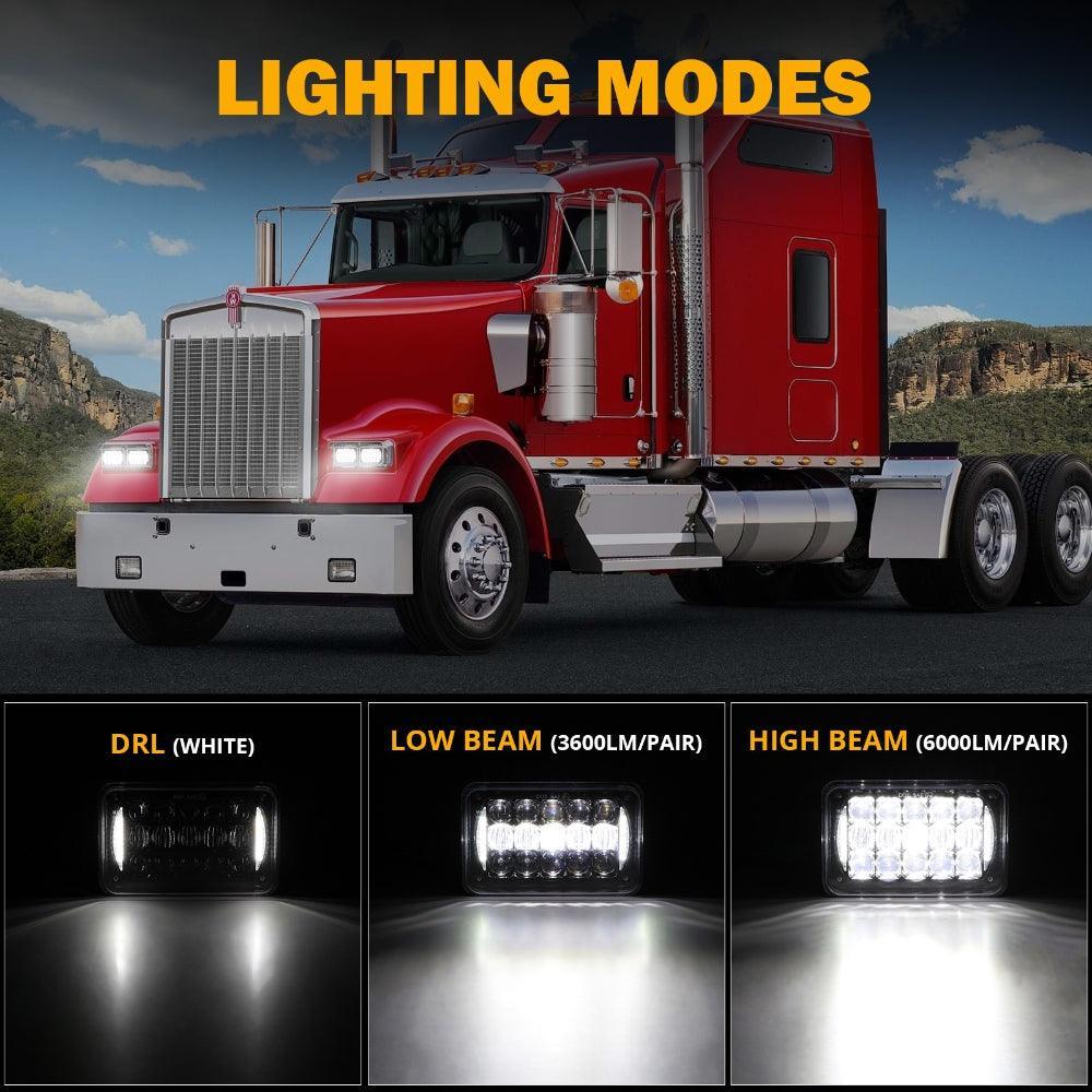 4x6 LED Headlights Rectangular Headlamps Hi/Lo Sealed Beam with DRL DOT Approved Replacement H4651 H4652 H4656 H4666 H6545 Compatible with Peterbil Kenworth Freightliner Ford Trucks - Image 4