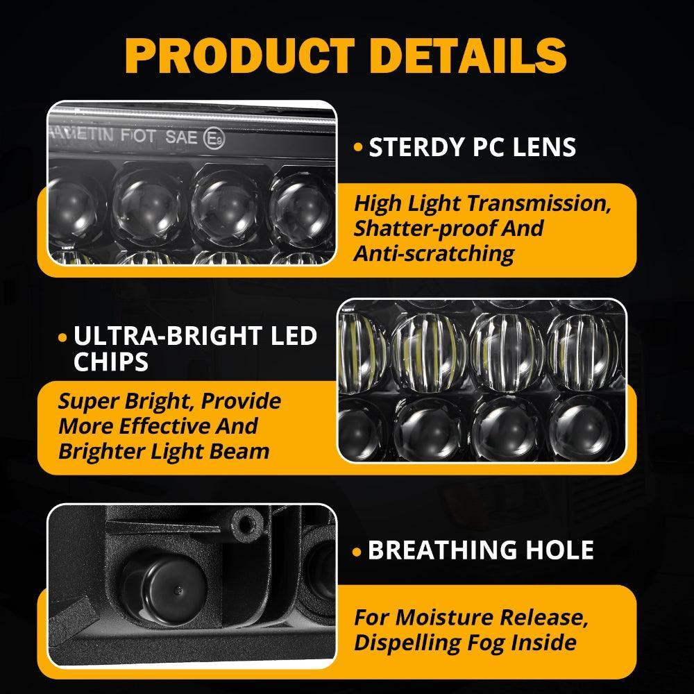 4x6 LED Headlights Rectangular Headlamps Hi/Lo Sealed Beam with DRL DOT Approved Replacement H4651 H4652 H4656 H4666 H6545 Compatible with Peterbil Kenworth Freightliner Ford Trucks - Image 6