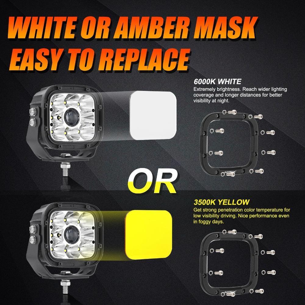 5 Inch 110W White/Amber LED Driving Lights Pods Light with A-Pillar Mounting Bracket For Ford Bronco 2/4 Door 2021 2022 - Image 3