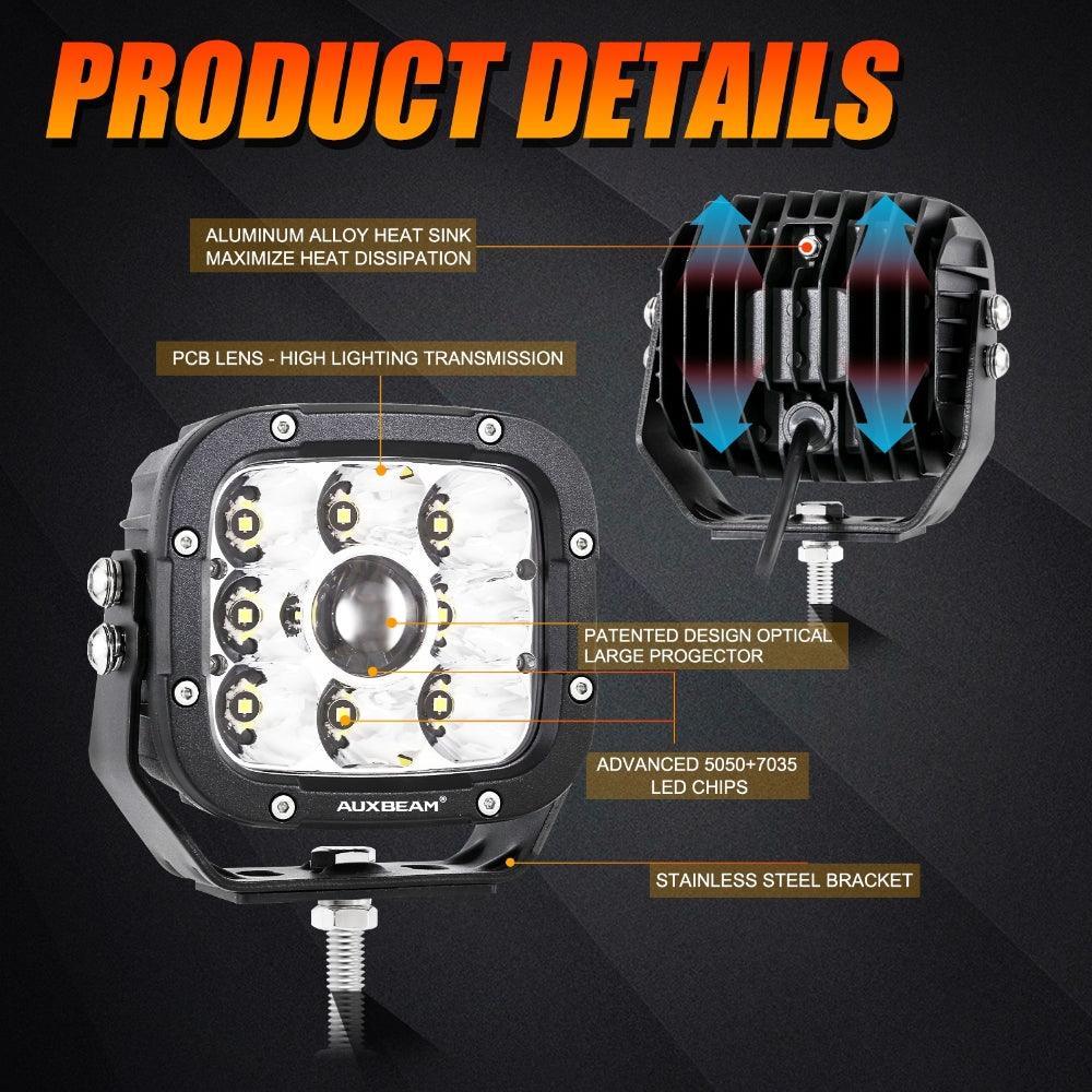5 Inch 110W White/Amber LED Driving Lights Pods Light with A-Pillar Mounting Bracket For Ford Bronco 2/4 Door 2021 2022 - Image 6