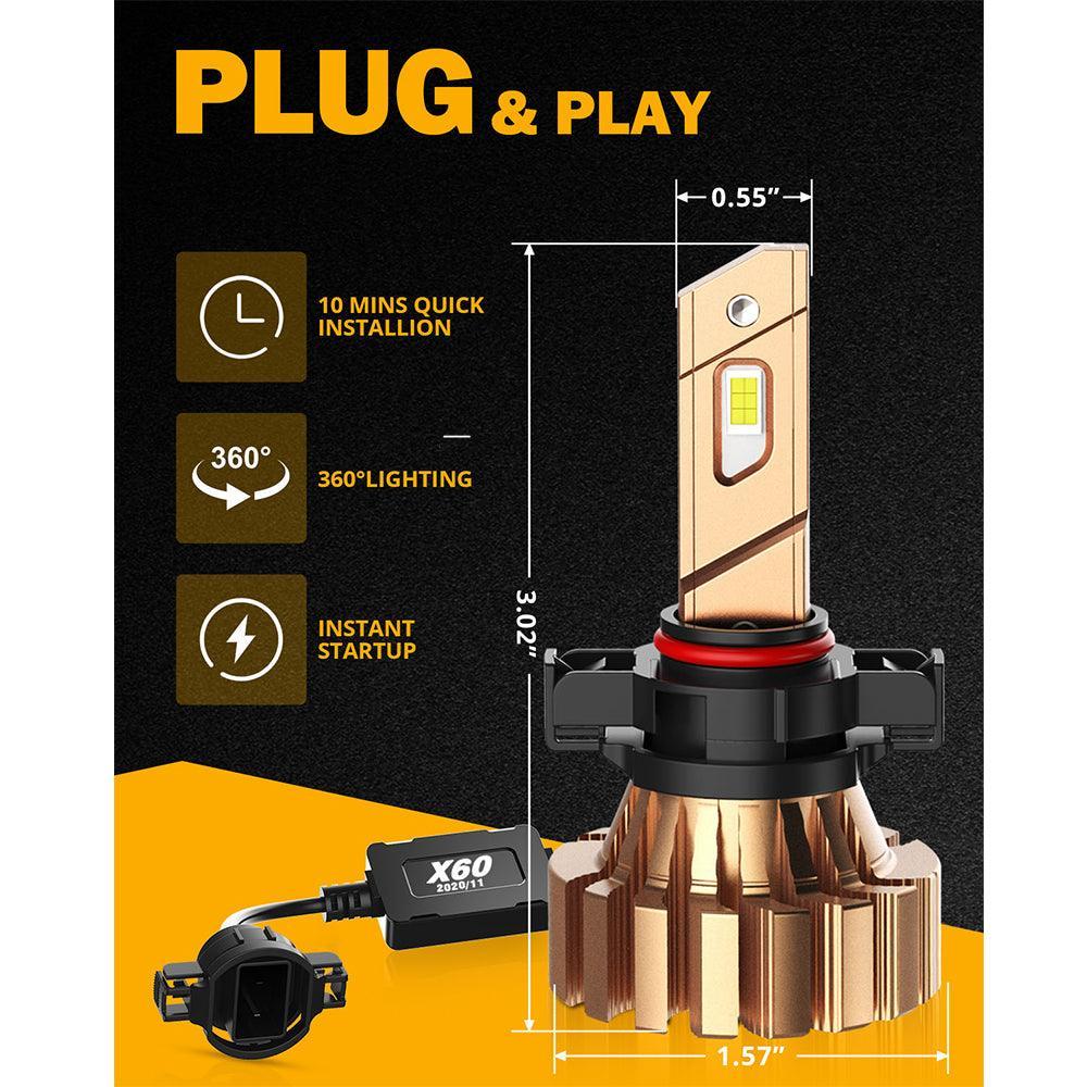 5202 LED Fog Light Bulbs 44W 40000LM X60 Series Fanless 6500K Cool White | 2 Bulbs - Image 4