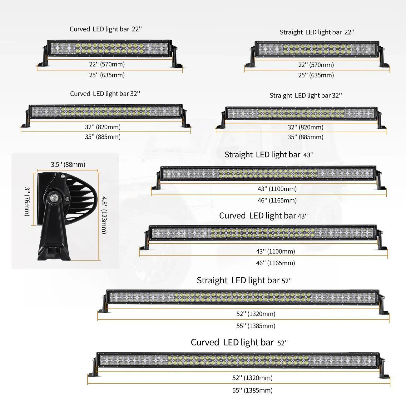 22 Inch-52 Inch 5D Series Straight/Curved Combo Beam Double Row LED Light Bar for Chevy Tahoe - Image 3
