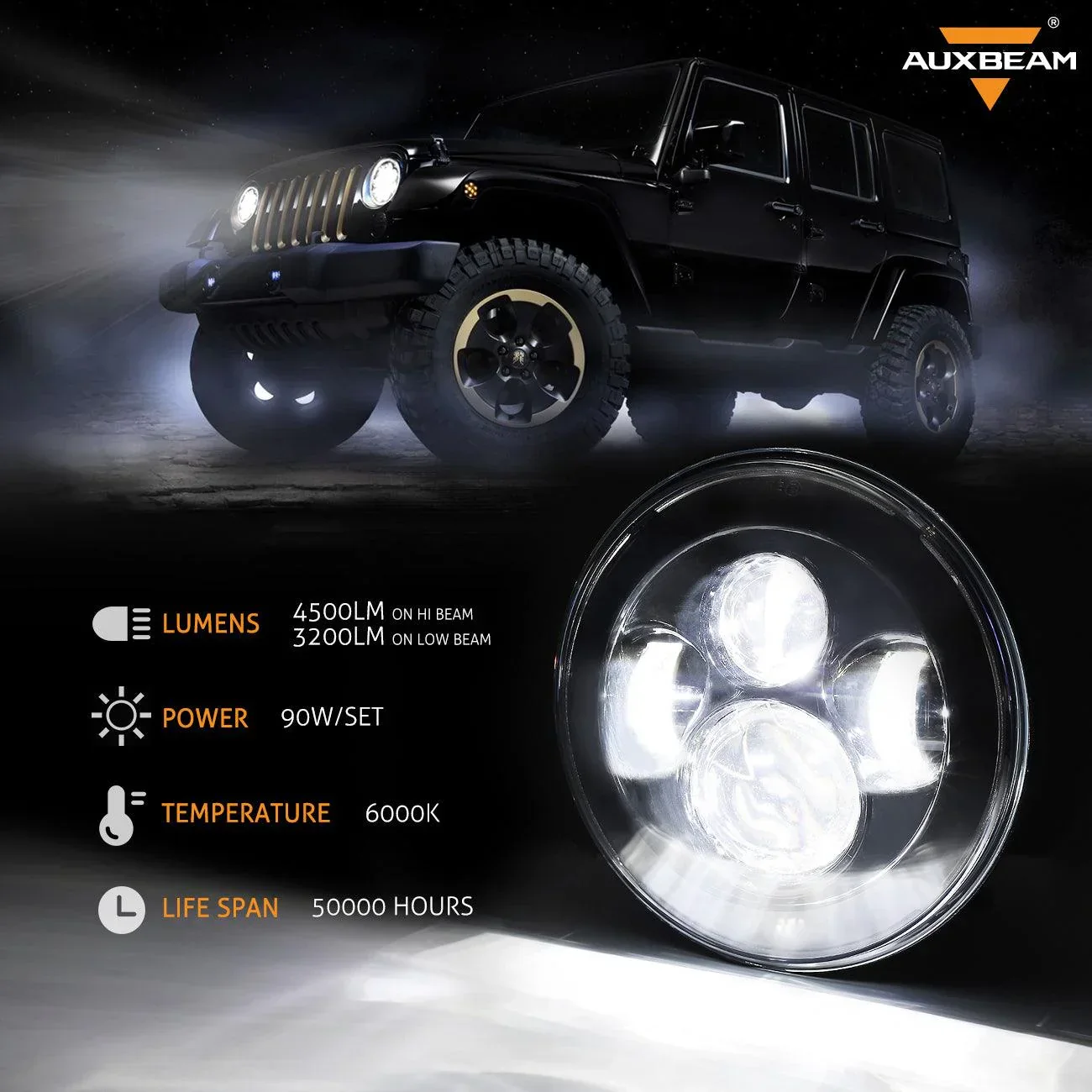 7'' LED Headlight Replacement & LED Smoke Tail Light Brake Reverse Turn Signal Lamp for Jeep Wrangler JK - Image 4