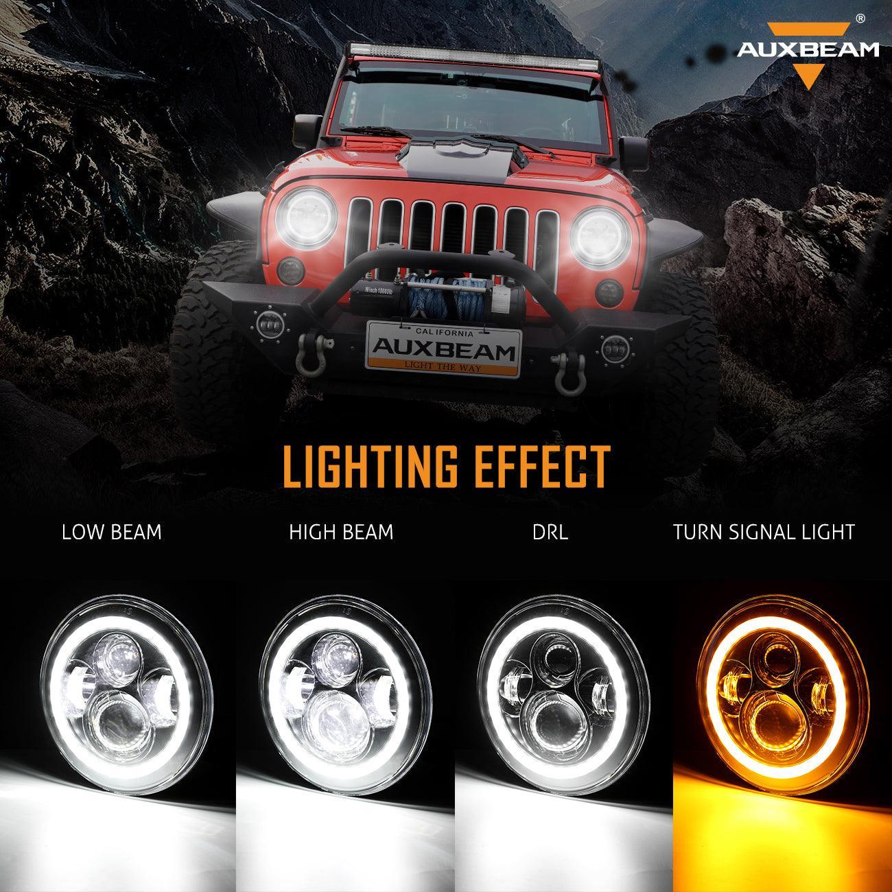 7'' LED Headlight Replacement with Halo Ring & LED Smoke Tail Light Brake Reverse Turn Signal Lamp for Jeep Wrangler JK - Image 2