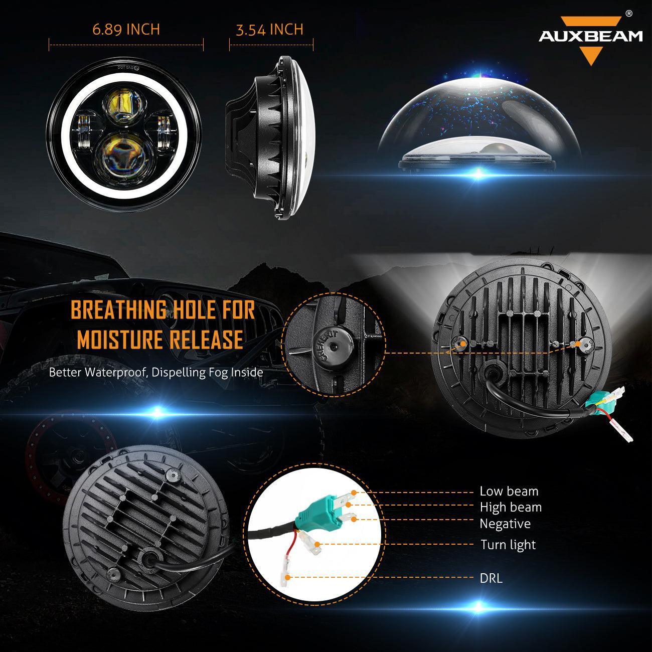 7'' LED Headlight Replacement with Halo Ring & LED Smoke Tail Light Brake Reverse Turn Signal Lamp for Jeep Wrangler JK - Image 4