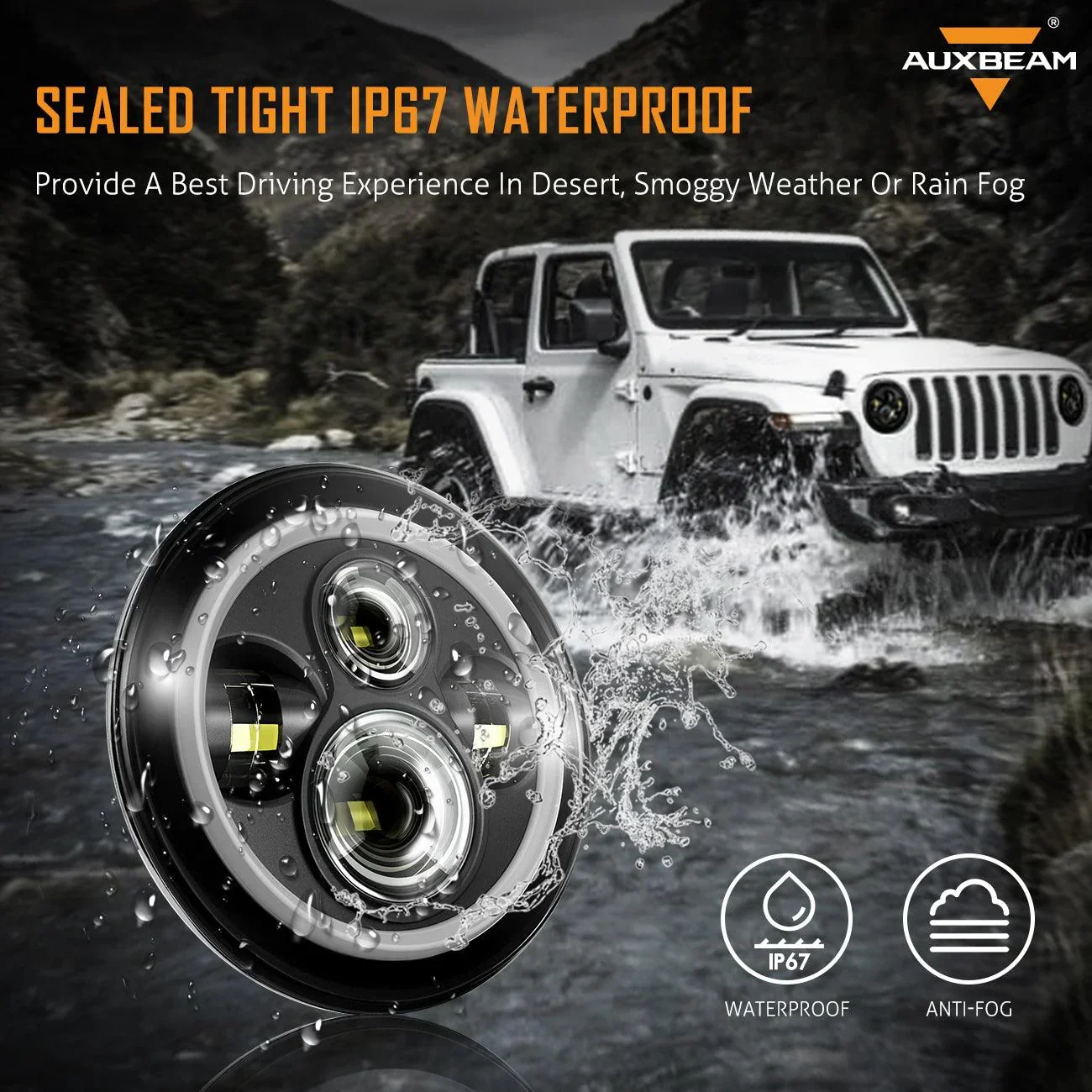 7'' LED Headlight Replacement with Halo Ring & LED Smoke Tail Light Brake Reverse Turn Signal Lamp for Jeep Wrangler JK - Image 5