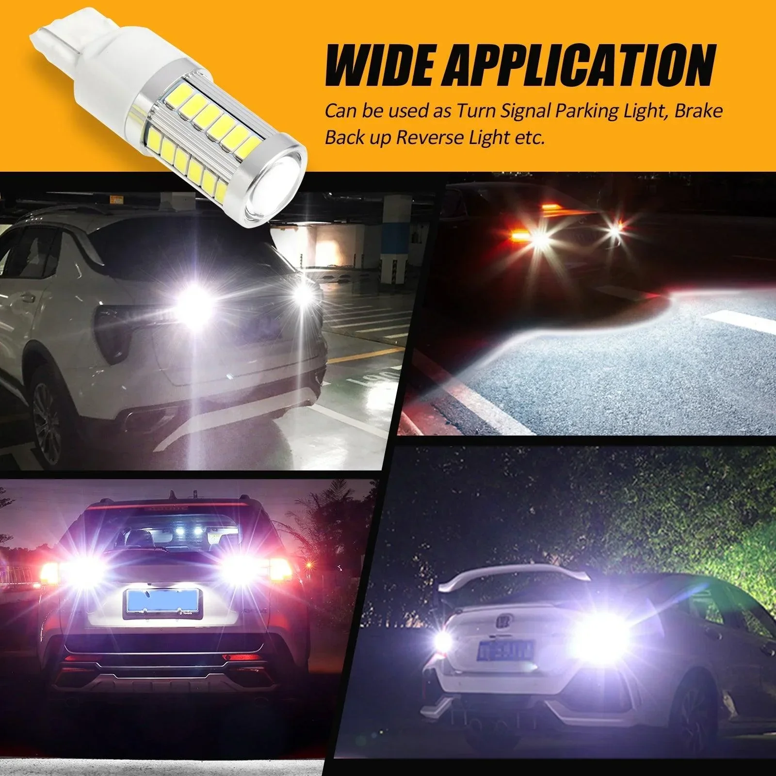 7440 7440A LED Backup Reverse/Turn Signal/Brake Tail Light Bulbs 20W 4000LM 6500K White 33LED Series | 2 Bulbs - Image 3