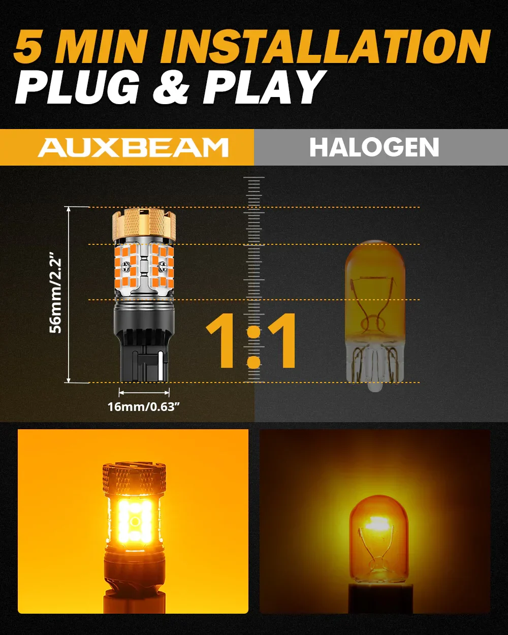 🆕7440 7440A LED Turn Signal Light Rear/Front, Side Marker Light Bulbs 50W 4000LM CAN-Bus Error Free 3000K Amber B21-PRO Series |2 Bulbs - Image 8
