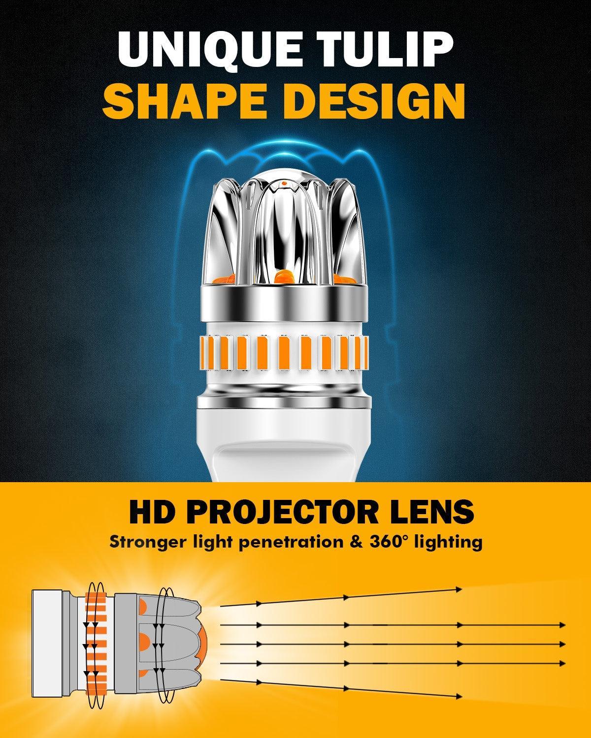 T20 7443 7440 LED Turn Signal Light Rear/Front, Side Maker Light Bulbs 14W 6000LM CAN-Bus Error 3000K Amber Y2 Series | 2 Bulbs - Image 4