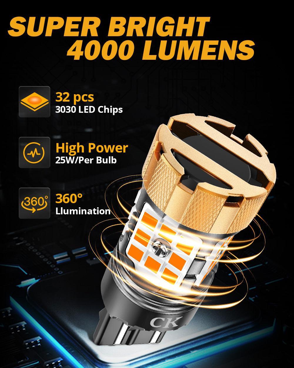 🆕7443 US-CK LED Turn Signal Light Rear/Front, Side Maker Light Bulbs 50W 4000LM CAN-Bus Error Free 3000K Amber B21-PRO Series |2 Bulbs - Image 3