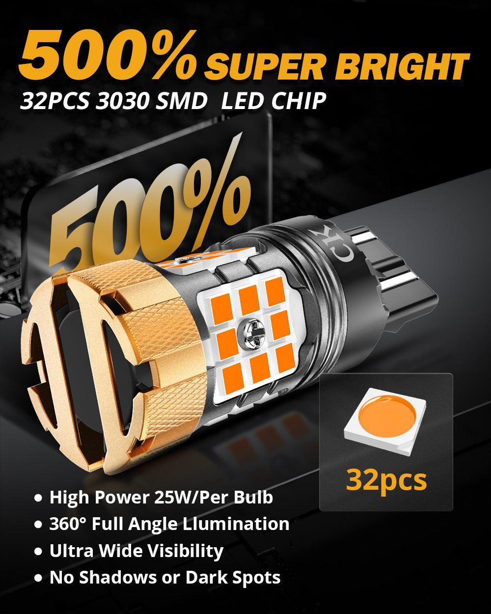 🆕7443 US-CK LED Turn Signal Light Rear/Front, Side Maker Light Bulbs 50W 4000LM CAN-Bus Error Free 3000K Amber B21-PRO Series |2 Bulbs - Image 4