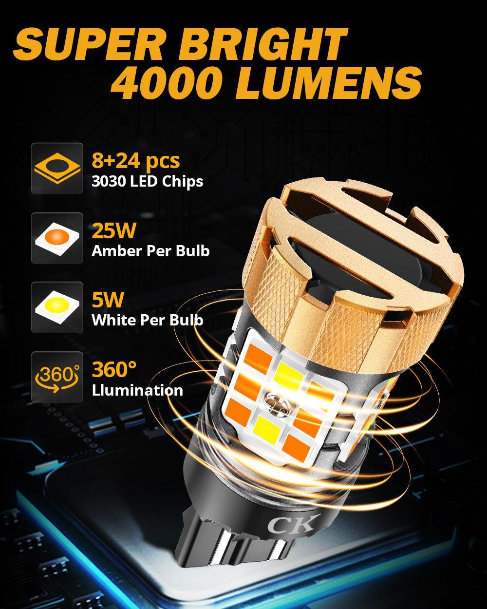 🆕 7443 US-CK LED Front Turn Signal & DRL Light Bulbs 50W 4000LM CAN-Bus Error Free Dual Color Switchback White & Amber B21-PRO Series | 2 Bulbs - Image 3