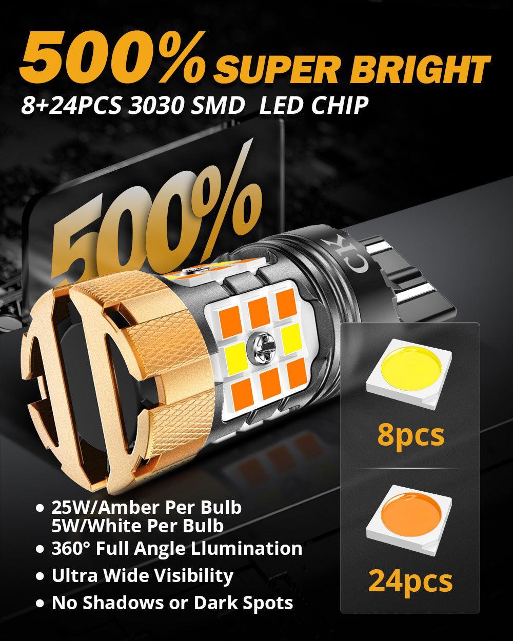 🆕 7443 US-CK LED Front Turn Signal & DRL Light Bulbs 50W 4000LM CAN-Bus Error Free Dual Color Switchback White & Amber B21-PRO Series | 2 Bulbs - Image 4