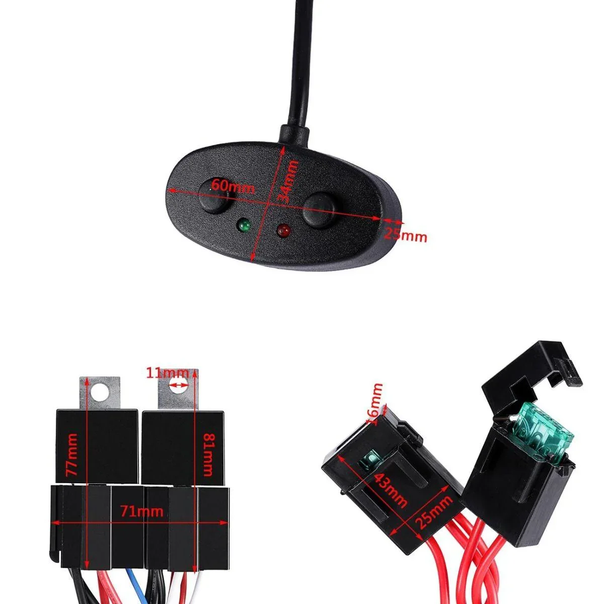 (1 Lead 14AWG for bar in 300W) Led Light Bar Wiring Harness with Fuse 40A Relay ON/Off Switch - Image 6