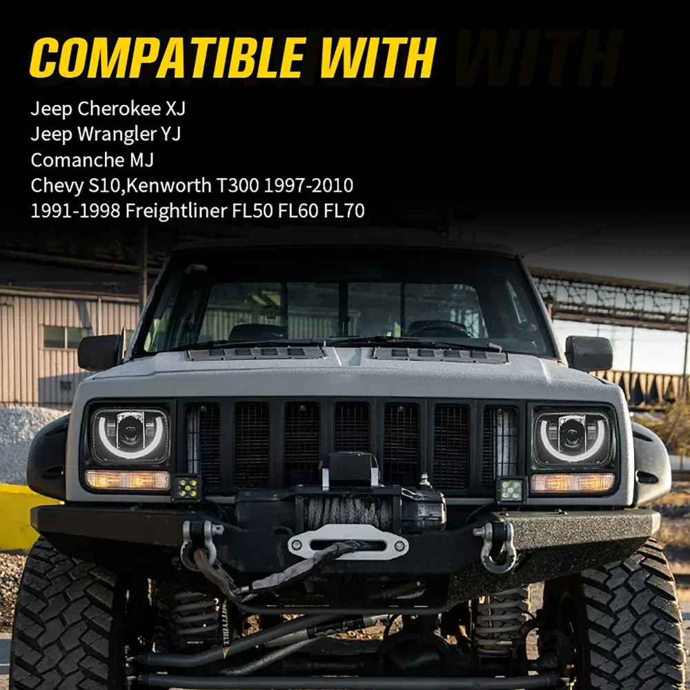 7x6 Inch Sealed Beam LED Headlights with Hi-Lo Beam & Amber Turn Signal White DRL for Jeep Cherokee XJ/Wrangler YJ/Comanche MJ - Image 4
