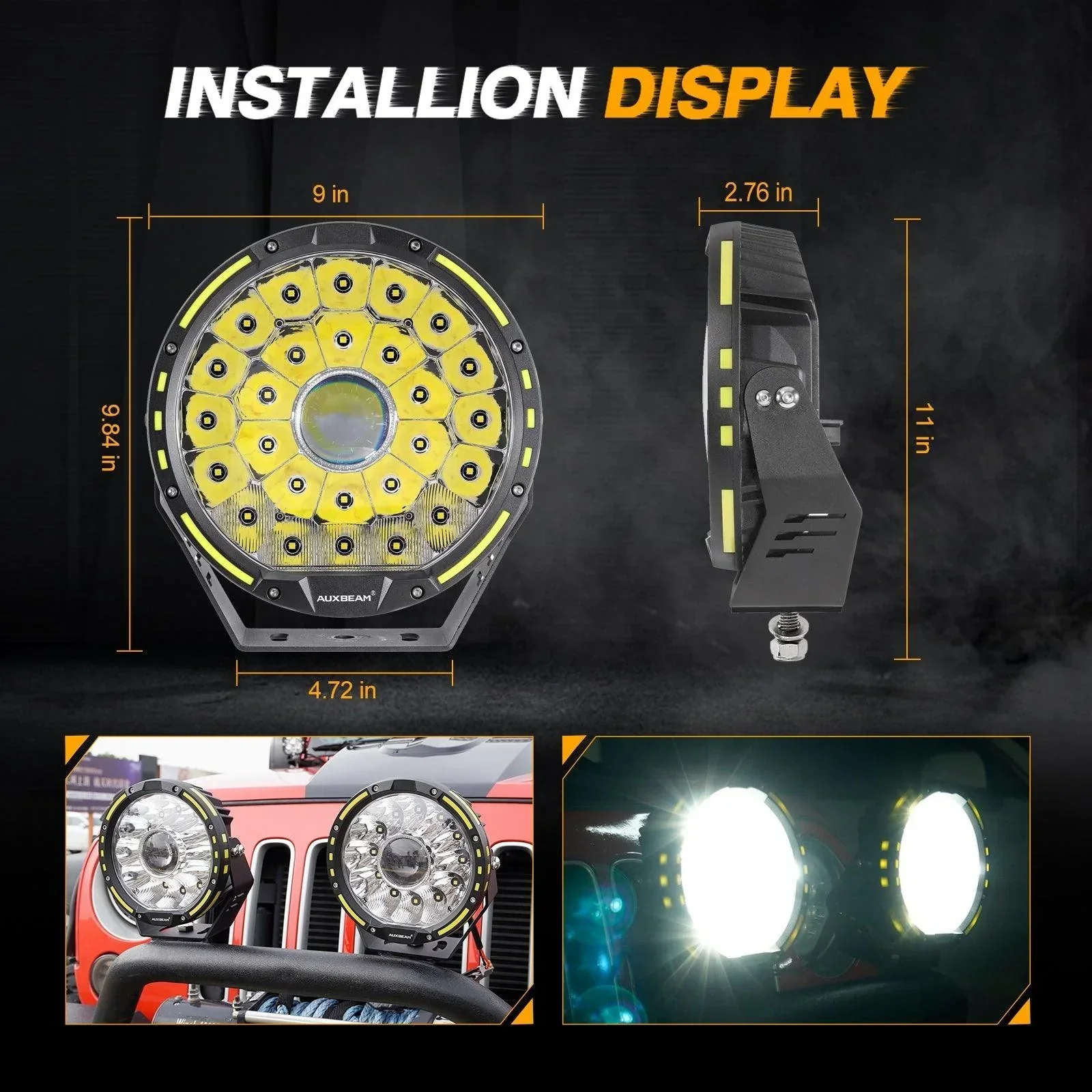 (2pcs/set) 9 INCH 270W 37776LM 360-PRO Series LED Driving Lights+Amber/Black Covers(Optional) for ATV UTV SIDE BY SIDE 4X4 - Image 5