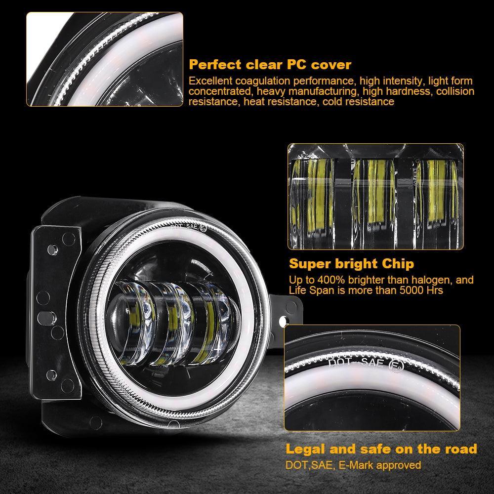 9'' ROUND 100W LED HEADLIGHTS WITH DRL & 4'' 30W LED FOG LIGHTS FOR 2018-2022 JEEP WRANGLER JL - Image 6