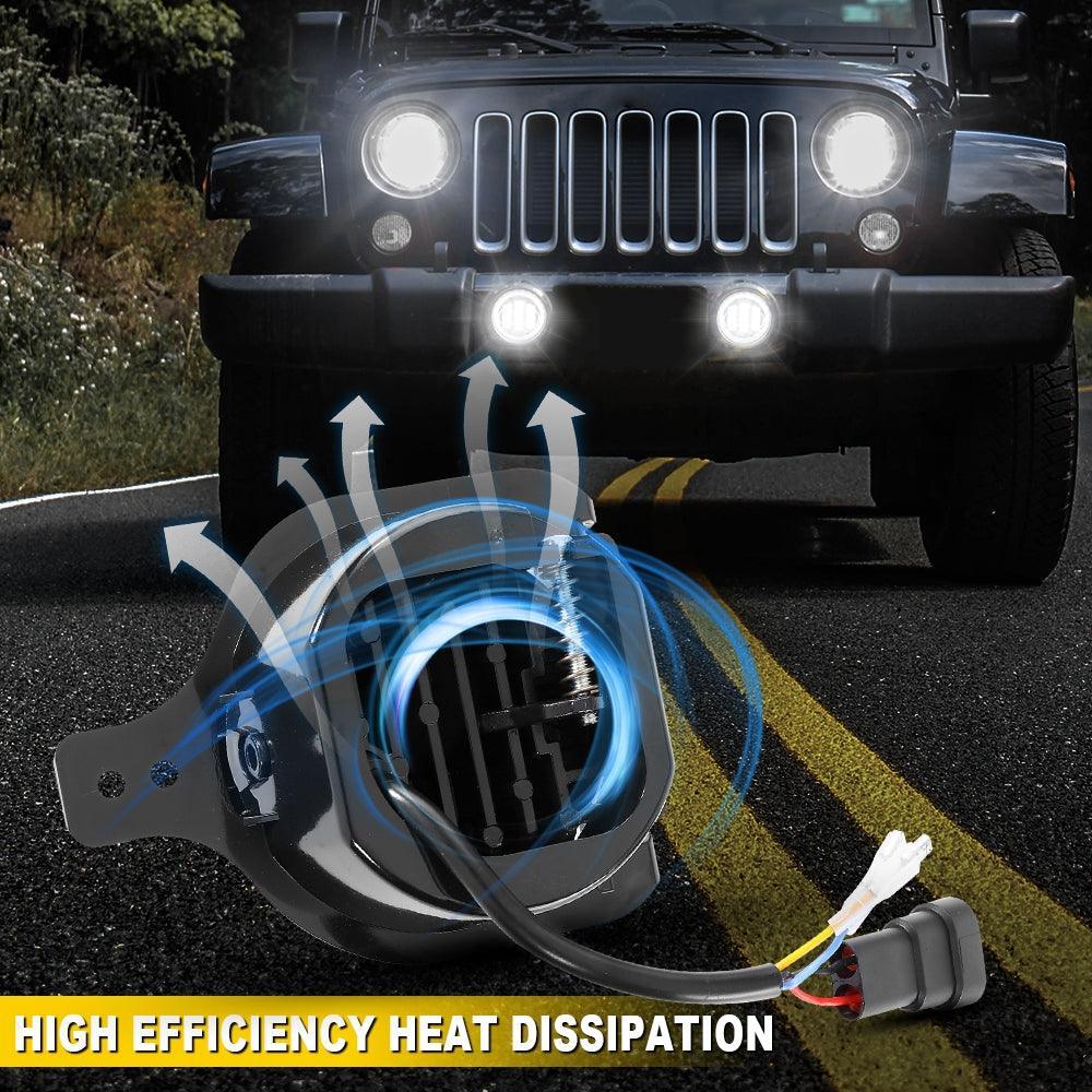 9'' ROUND 100W LED HEADLIGHTS WITH DRL & 4'' 30W LED FOG LIGHTS FOR 2018-2022 JEEP WRANGLER JL - Image 8