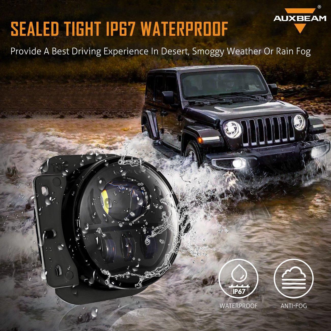 9'' Round RGB LED Headlights Bluetooth Control with DRL & 4'' 30W LED Fog Lights with Adapter Ring for Jeep Wrangler JL 2018-2019 - Image 7