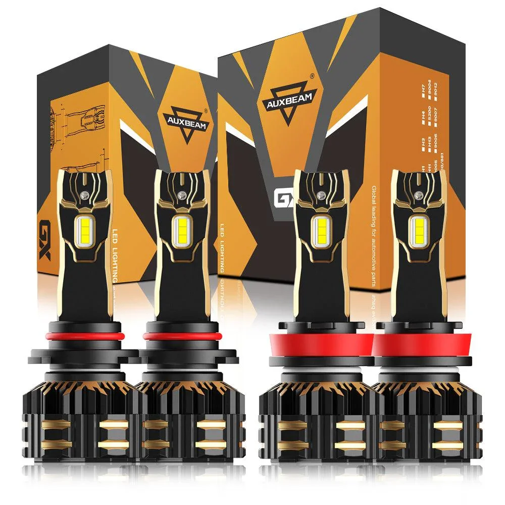 9005+H11 LED Headlight Bulbs 120W 25000LM GX Series Brightest 6500K Cool White | 4 Bulbs