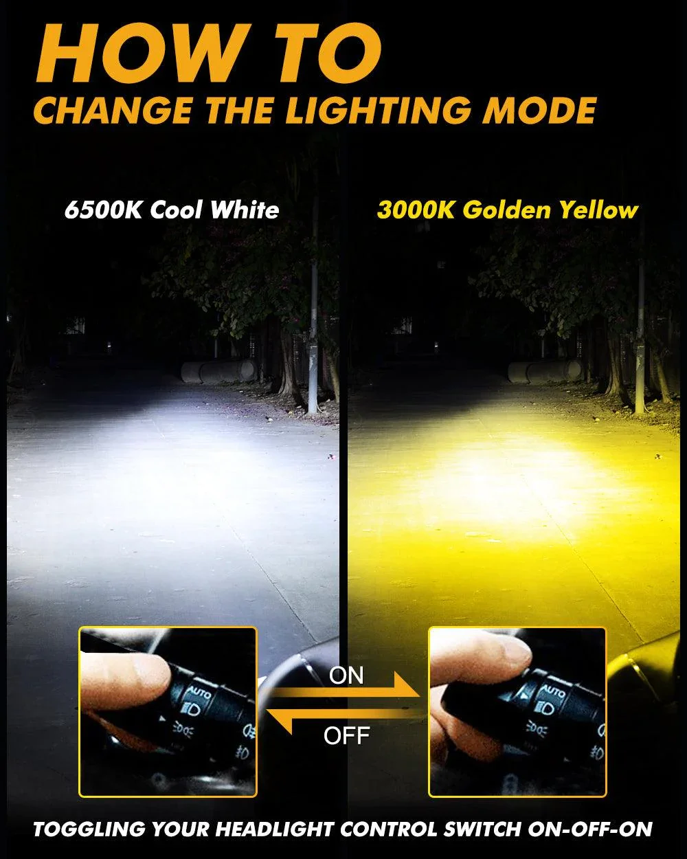 9005/HB3 LED Bulb Fog Lights/Low Beam Lights 110W 25000LM GX Bi-Color Series High Power & Brightness Dual Color Switchback | 2 Bulbs - Image 4