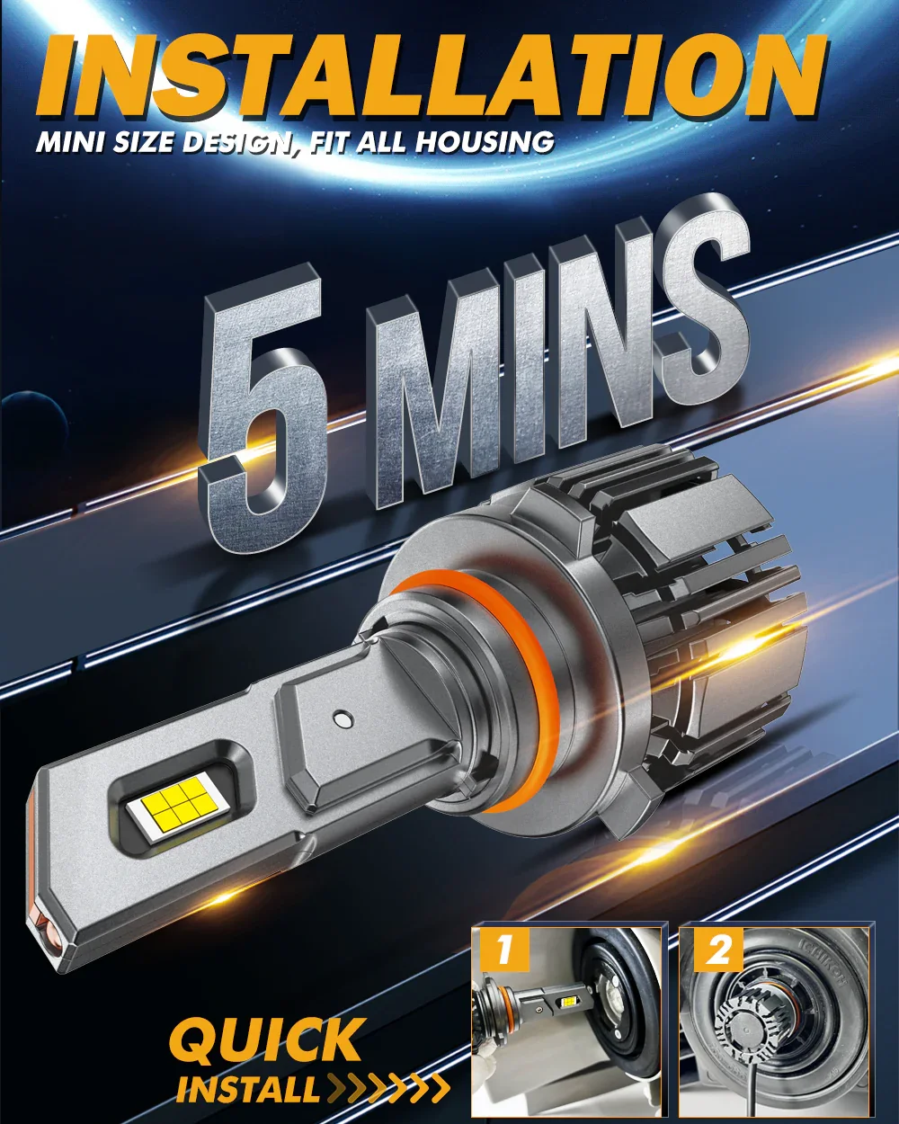 9005/HB3/H10 LED Headlight Bulbs 90W 20000LM F15 Series 20% Smaller Size 6500K Cool White | 2 Bulbs - Image 4