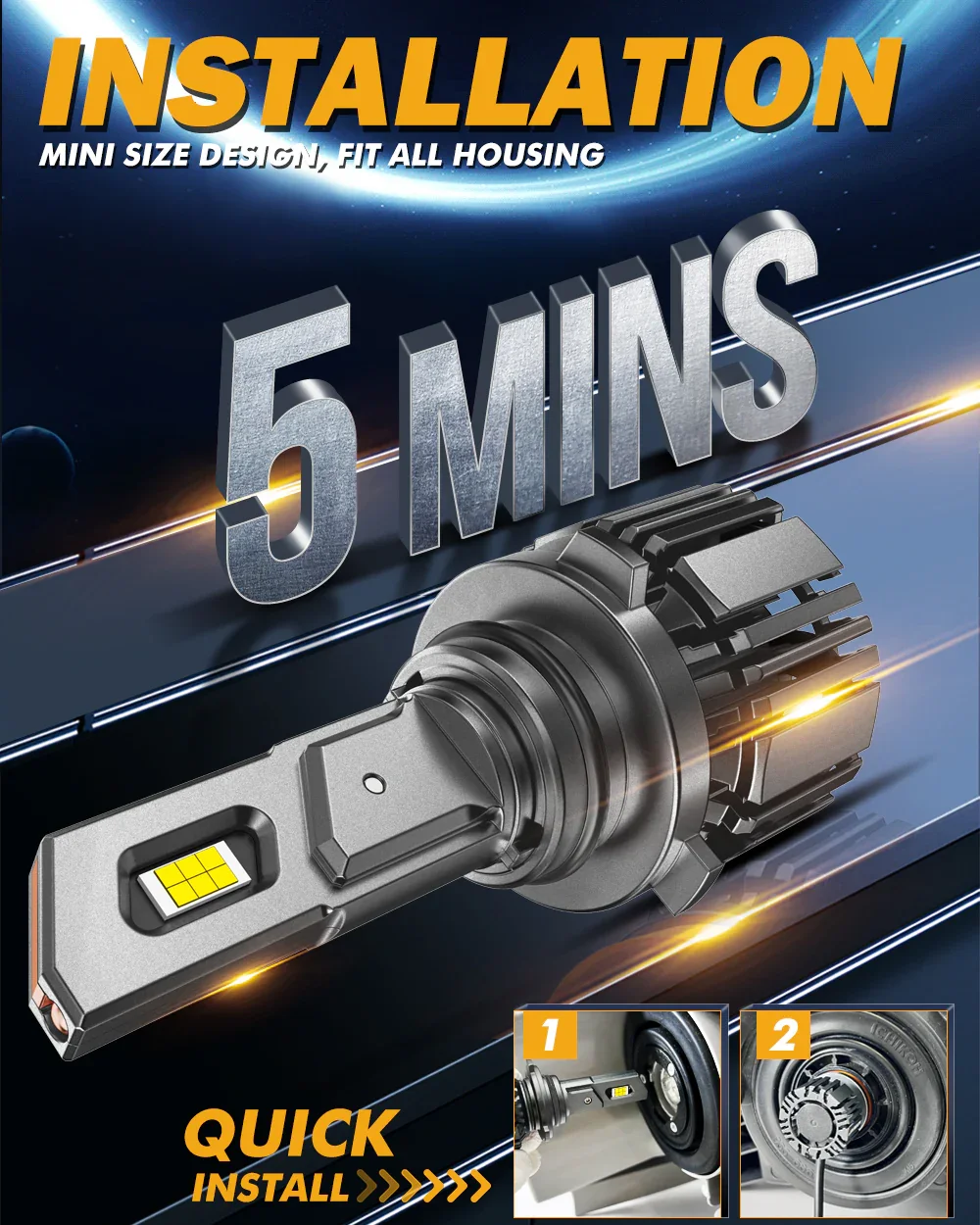 9006/HB4 LED Headlight Bulbs 90W 20000LM F15 Series 20% Smaller Size 6500K Cool White | 2 Bulbs - Image 4