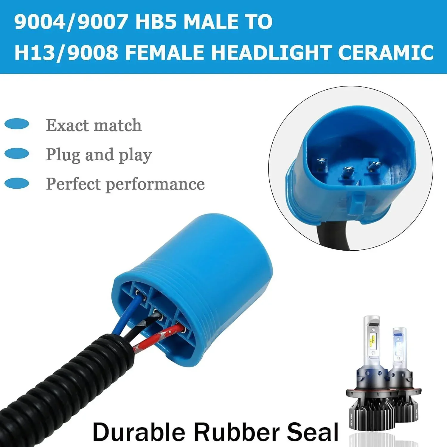 9007 LED Headlight Socket Female Adapter Wiring Harness Connector for Headlight/Fog Light 2pcs/Set - Image 2