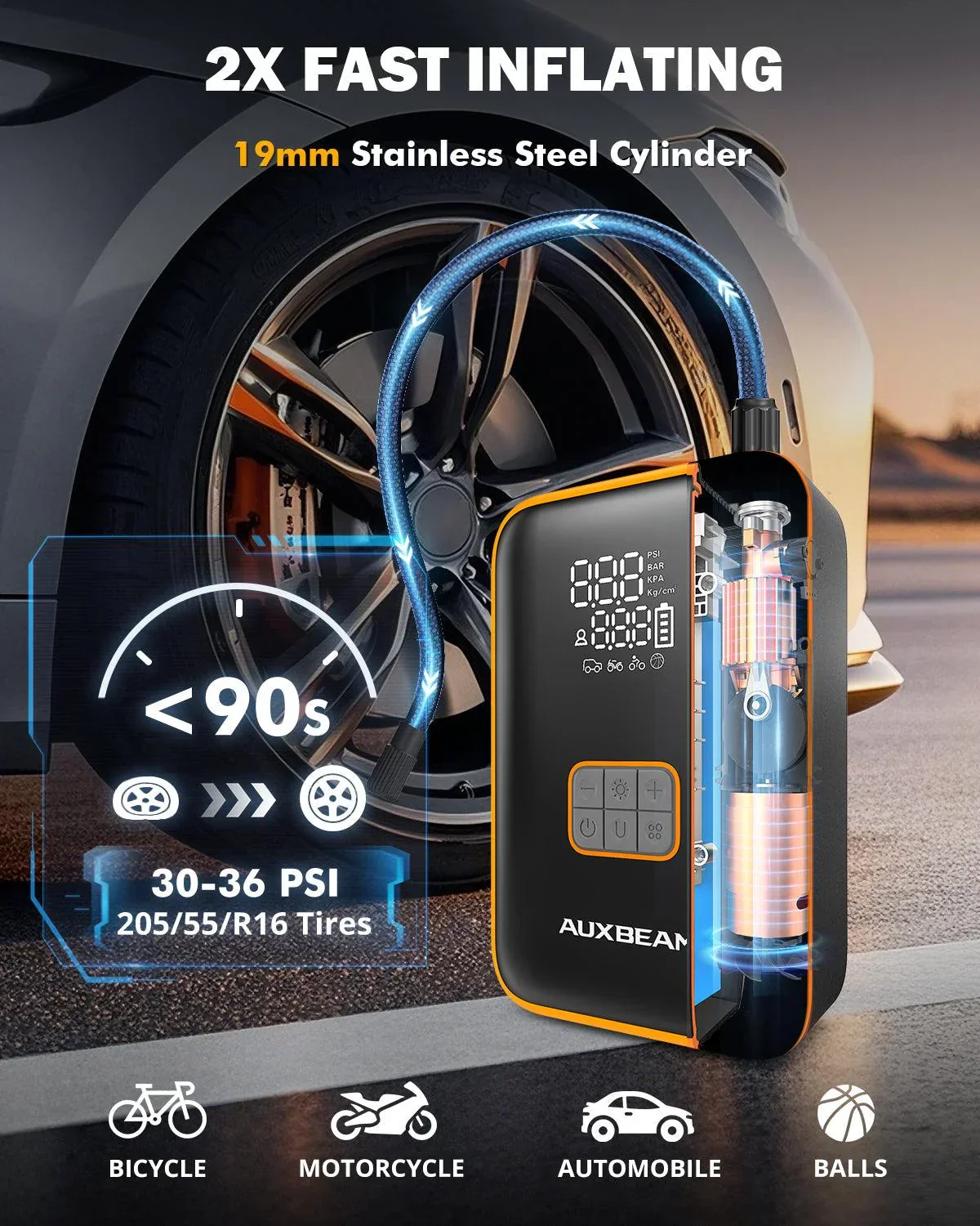 🆕AJ3000 Series 3000A Jump Starter with Air Compressor 120PSI Tire Inflator For 8L Gas/ 6L Diesel Engine - Image 3