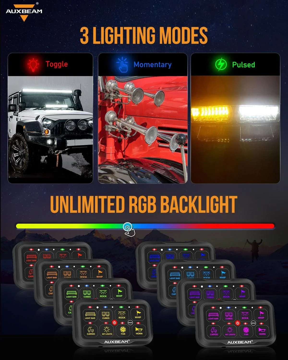 AR-800 Multifunction RGB Switch Panel with Bluetooth Controlled & 47 Inch Extension Cable(Optional) for Toyota Tacoma - Image 4