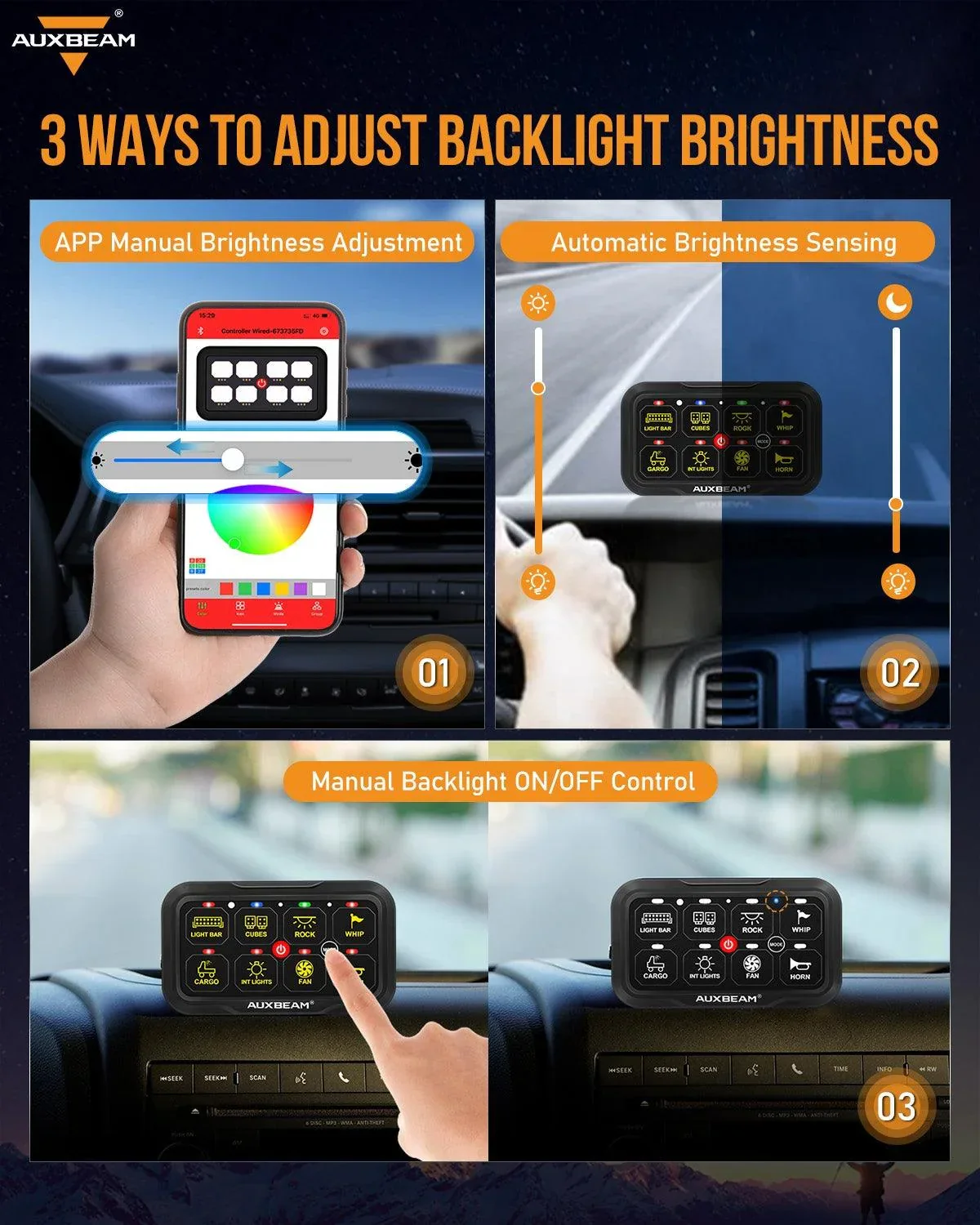 AR-800 Multifunction RGB Switch Panel with Bluetooth Controlled & 47 Inch Extension Cable(Optional) for Toyota Tacoma - Image 5
