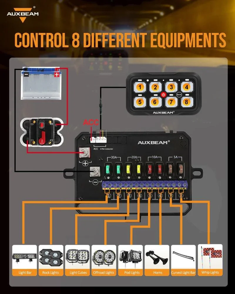 AR-800 Multifunction RGB Switch Panel with Bluetooth Controlled & 47 Inch Extension Cable(Optional) for FORD F150 F250 F350 - Image 6