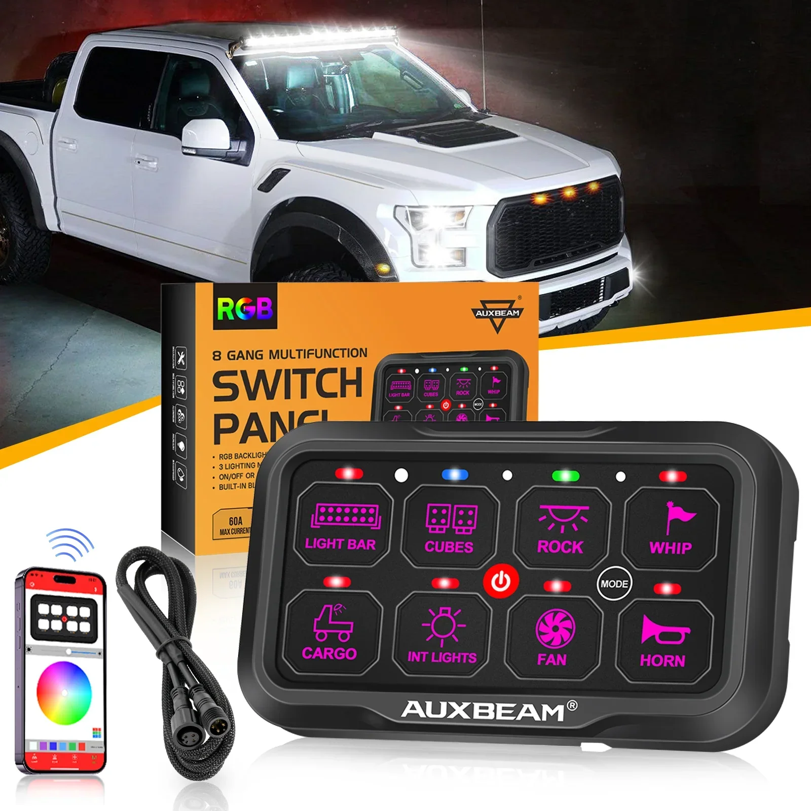 AR-800 Multifunction RGB Switch Panel with Bluetooth Controlled & 47 Inch Extension Cable(Optional) for FORD F150 F250 F350 - Image 9