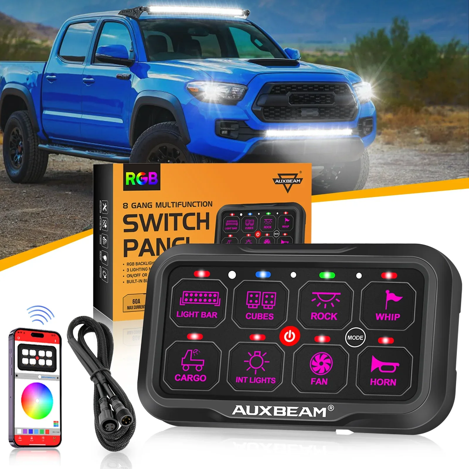 AR-800 Multifunction RGB Switch Panel with Bluetooth Controlled & 47 Inch Extension Cable(Optional) for Toyota Tacoma - Image 9