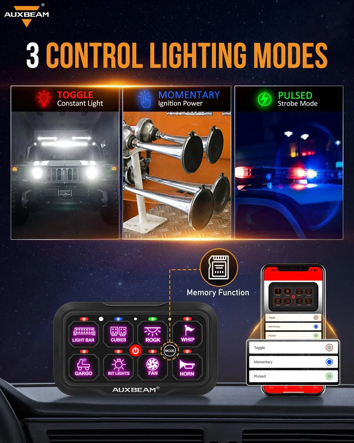 AR-800 RGB Switch Panel with APP+12 Inch 5D-PRO LED Light Bar, Toggle/ Momentary/ Pulsed Mode Supported - Image 11
