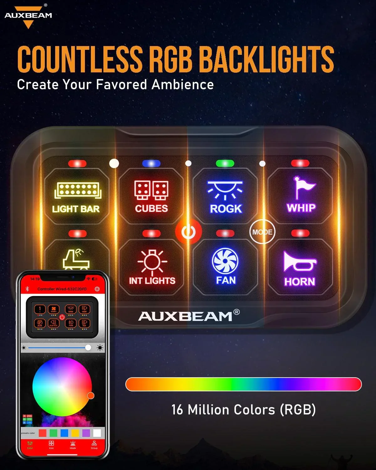 AR-800 RGB Switch Panel with APP+12 Inch 5D-PRO LED Light Bar, Toggle/ Momentary/ Pulsed Mode Supported - Image 12