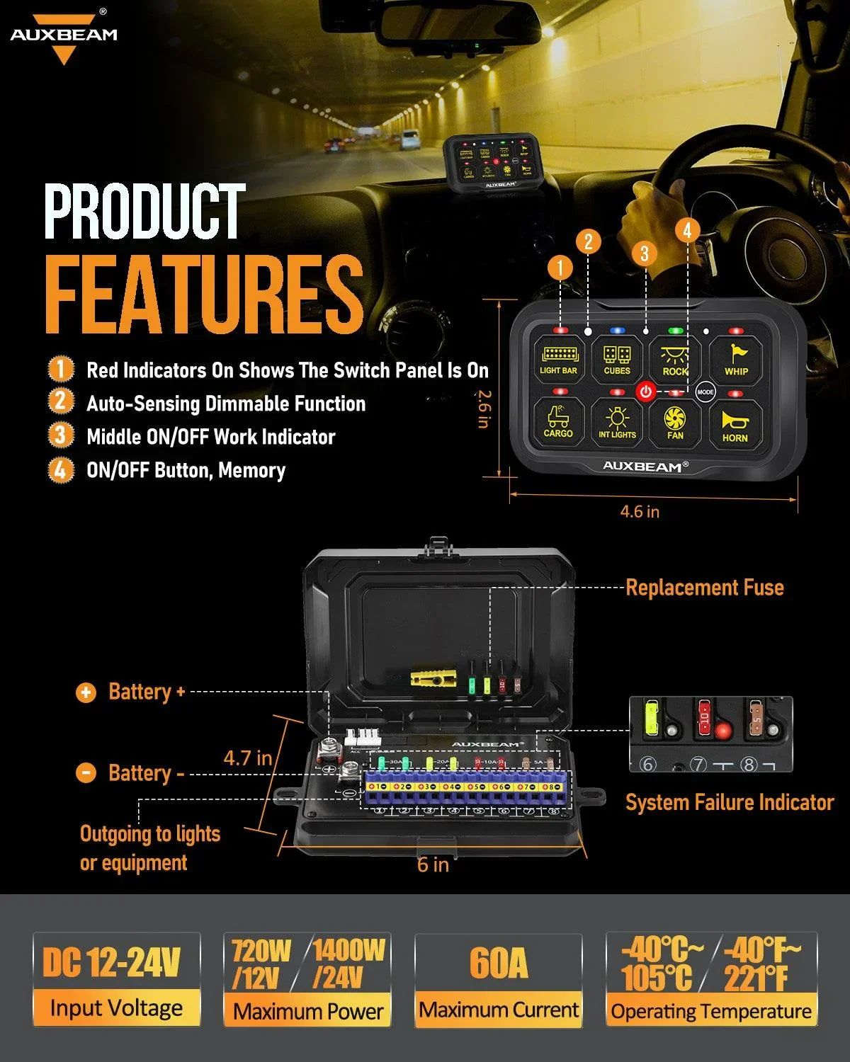AR-800 RGB Switch Panel with APP+12 Inch 5D-PRO LED Light Bar, Toggle/ Momentary/ Pulsed Mode Supported - Image 14
