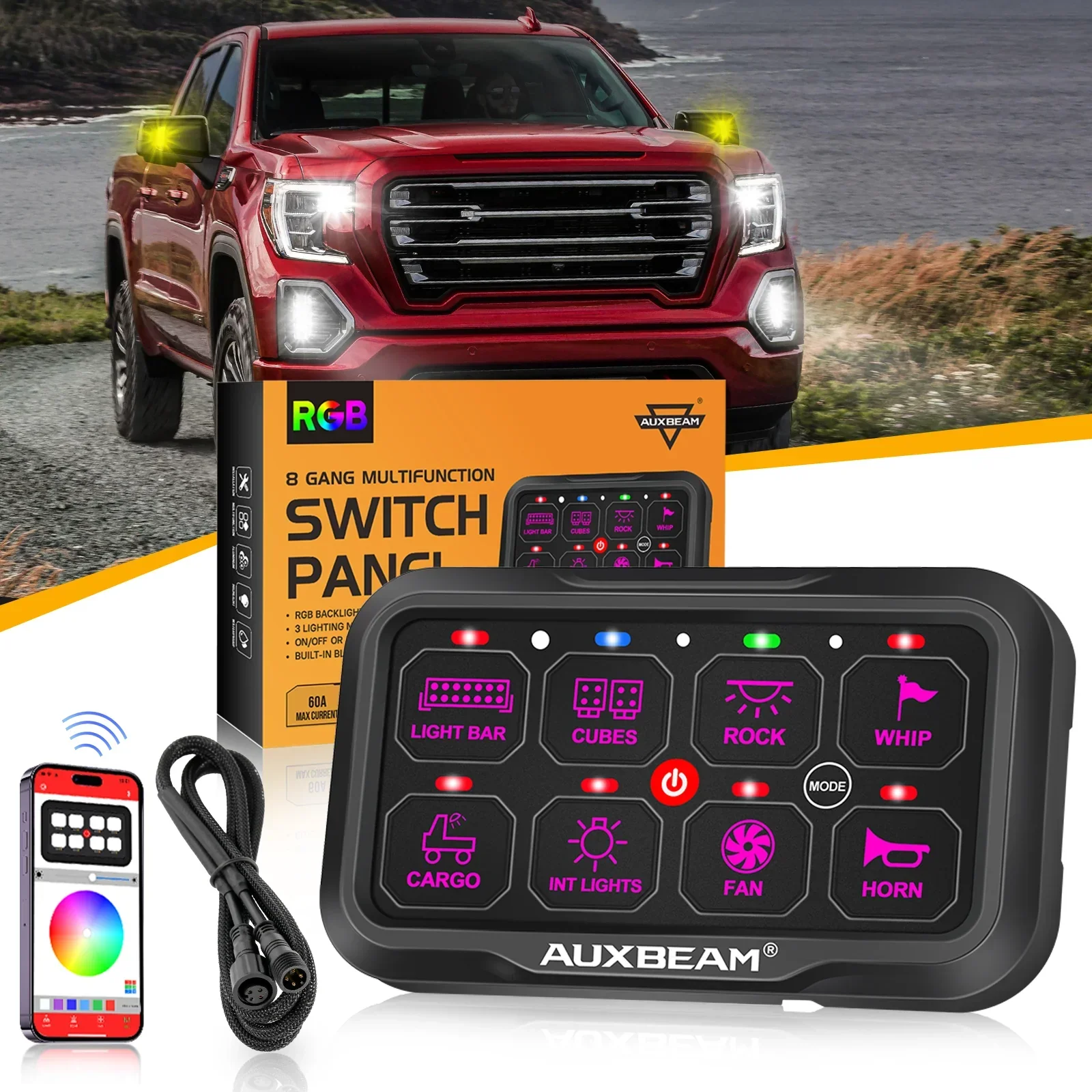 AR-800 Multifunction RGB Switch Panel with Bluetooth Controlled for 2021 GMC Sierra 1500 2500 3500 GMC Sierra AT4 - Image 10