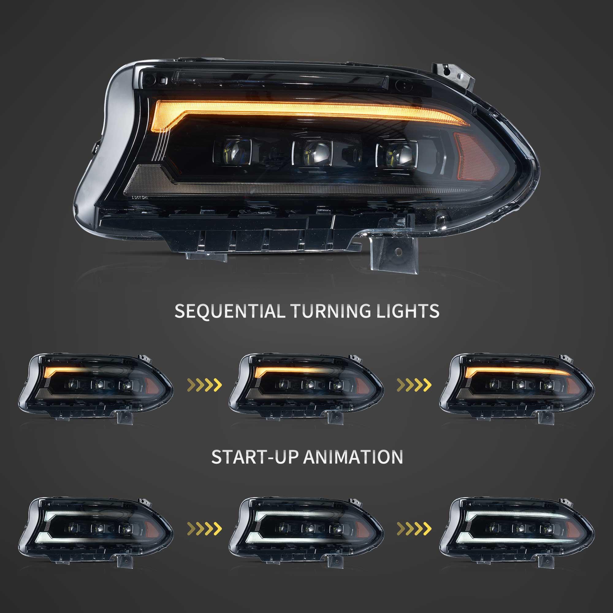 Bi-LED Projectors Headlights Assembly Black For 2015-2023 Dodge Charger - Image 3