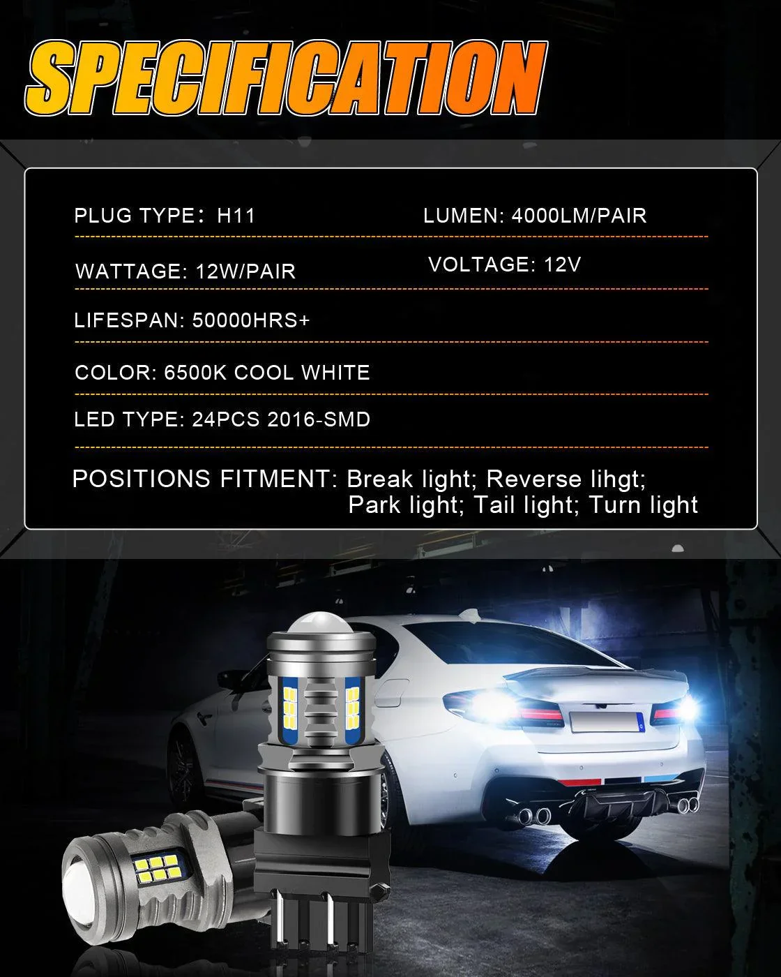 (2pcs/set) Y2 Series 3-Sides Cool White LED Brake/Turn Single/Back-up/Side Maker/DRL - Image 5