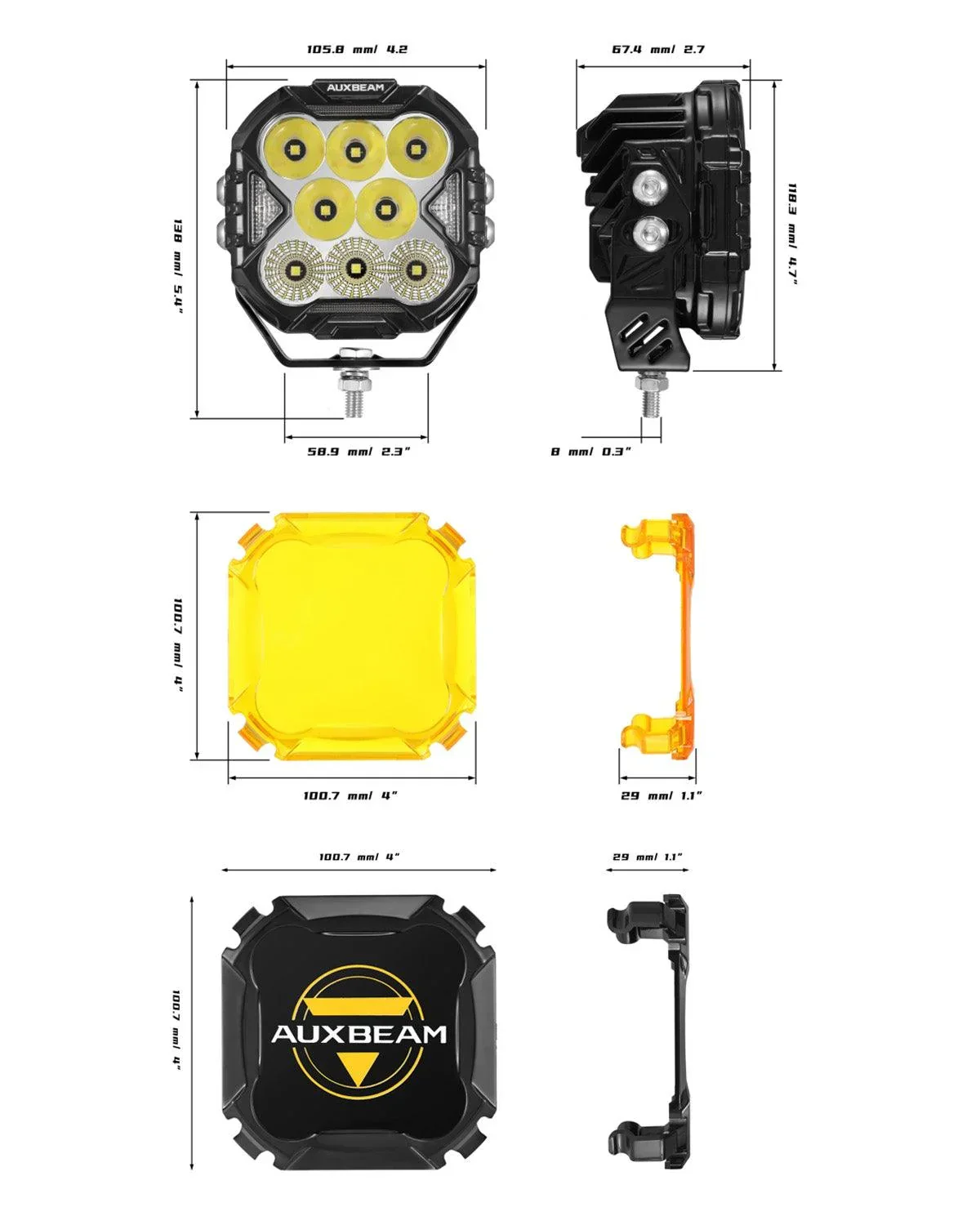CUBE-Z Series 4 Inch Combo LED Pod Lights Off Road Lights with White DRL & Amber Turn Signal Lights - Image 14