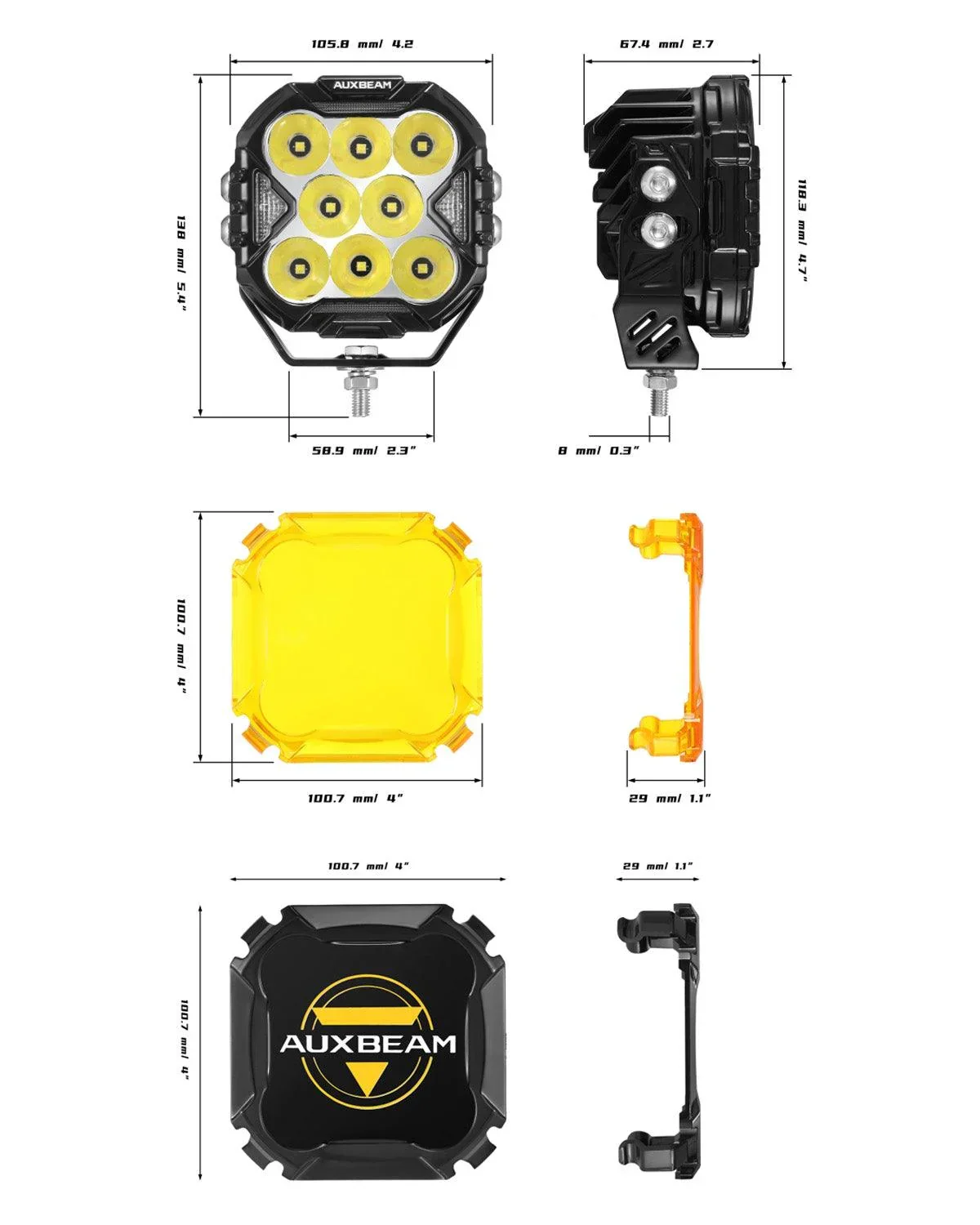 CUBE-Z Series 4 Inch Spot LED Pod Lights Off Road Lights with White DRL & Amber Turn Signal Lights - Image 12