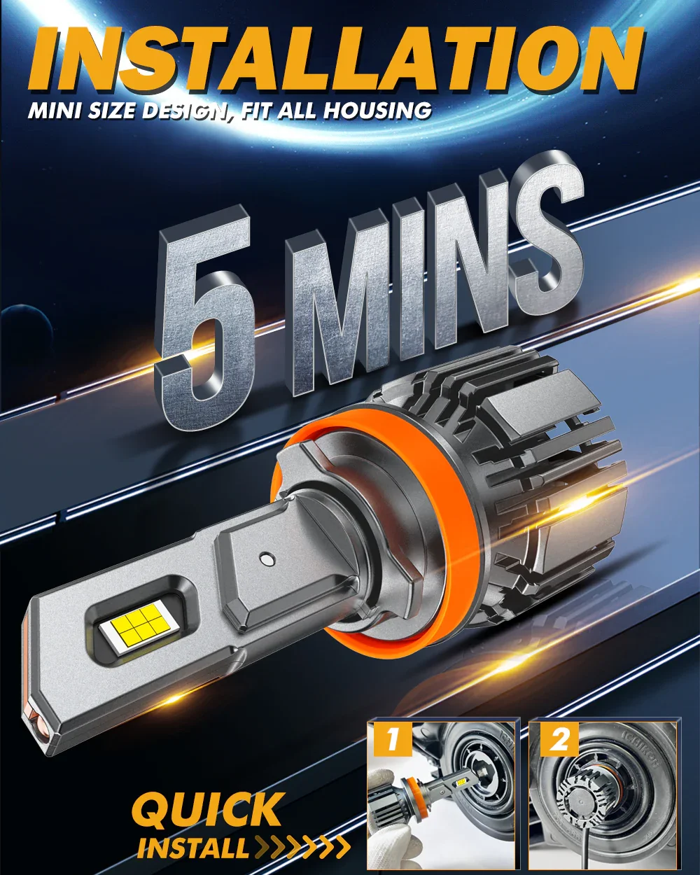20% Smaller Size F15 Series 20000LM 90W LED Headlight Bulbs 6500K Cool White - Image 4