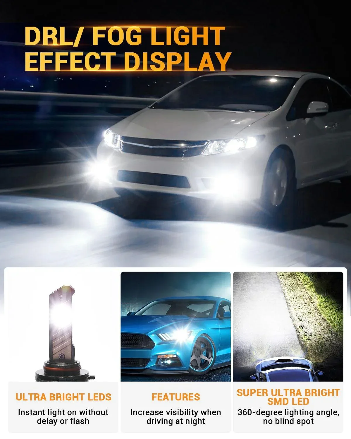 For 2003-2004 Ford Mustang STV COBRA H10 LED Fog Light/DRL Bulbs - Image 5