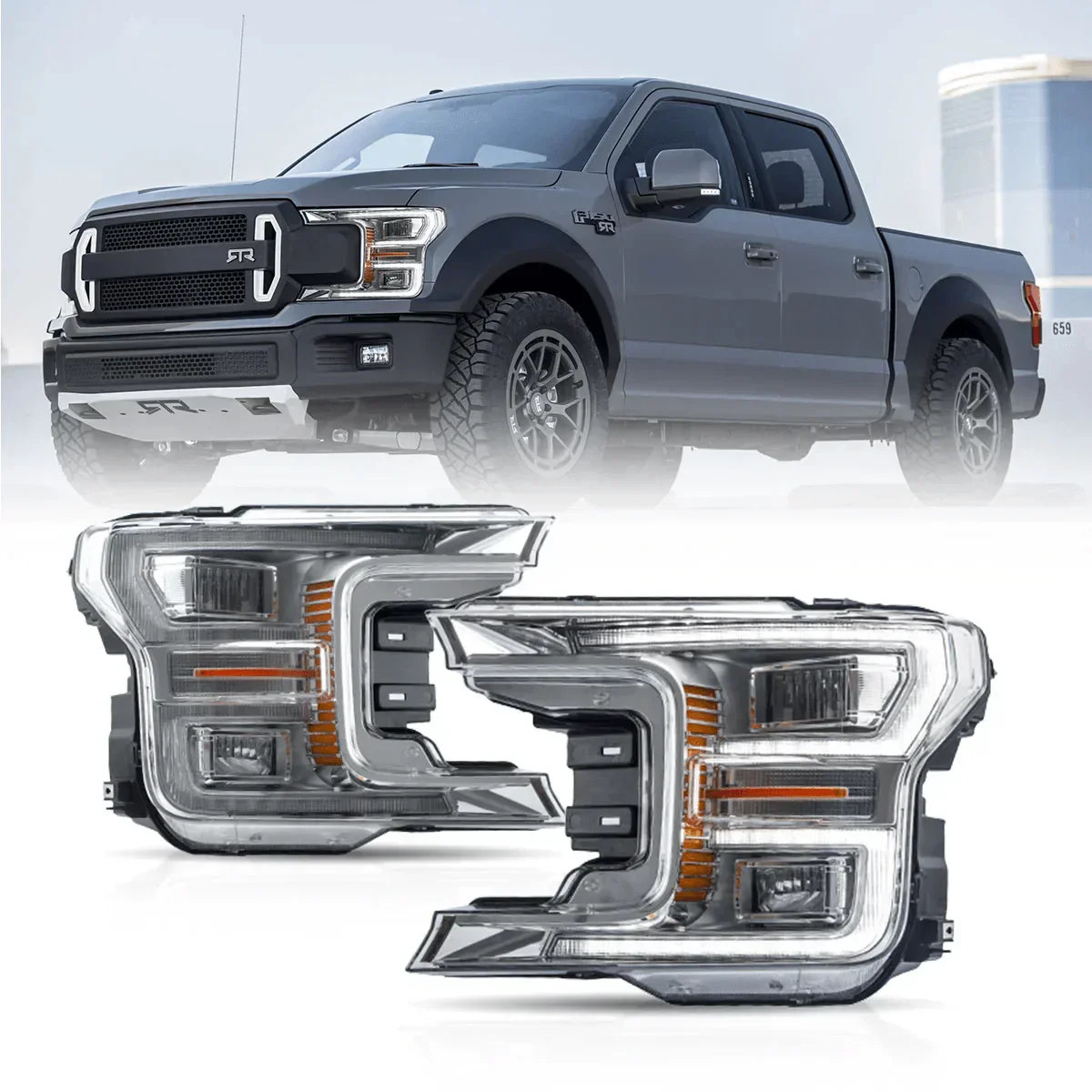 LED Headlight Assembly Dual Beam Projector With Start-up Animation Black/Chrome For 2018-2020 Ford F150 13th Gen - Image 12