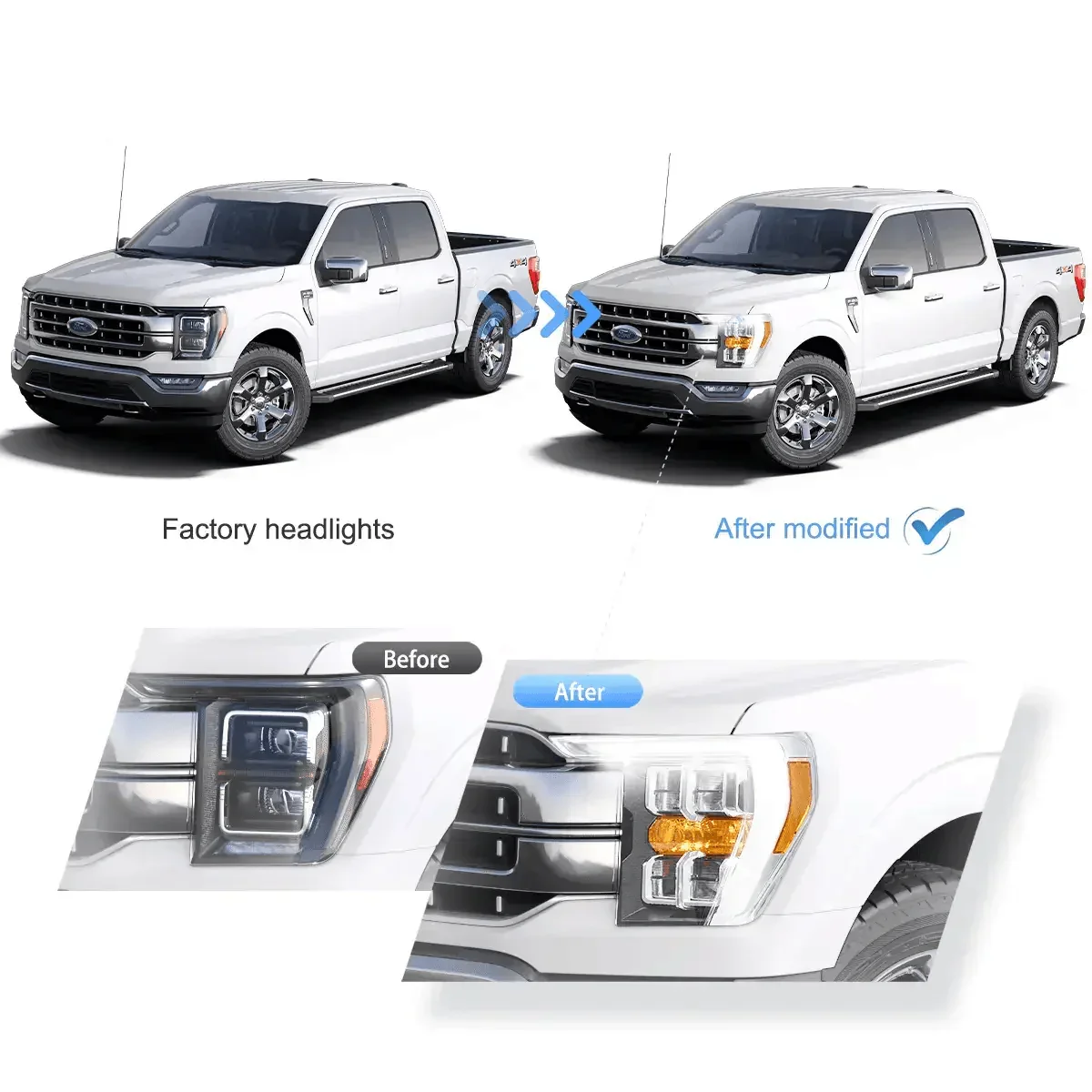 LED Headlight Assembly Reflection Bowl For 2021-2023 Ford F150 14th Gen Chrome - Image 5